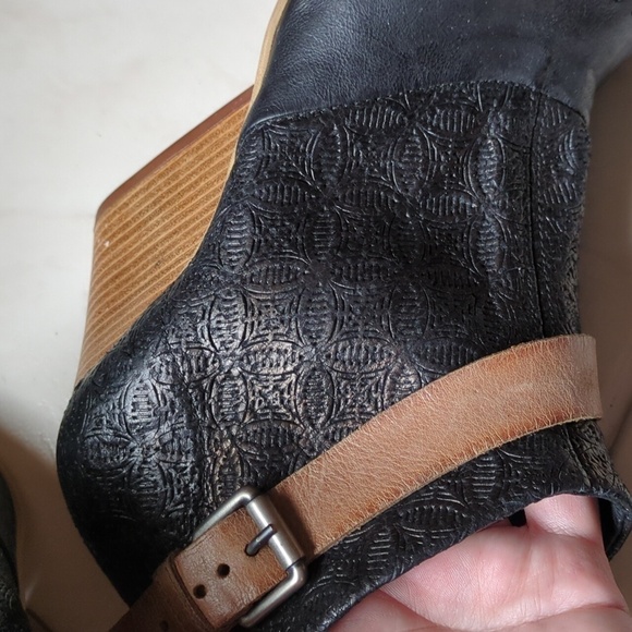 Miz Mooze Kahlo Peep Toe Wedge Leather Booties Adjustable Strap Euro 38 US 8 - Picture 9 of 11